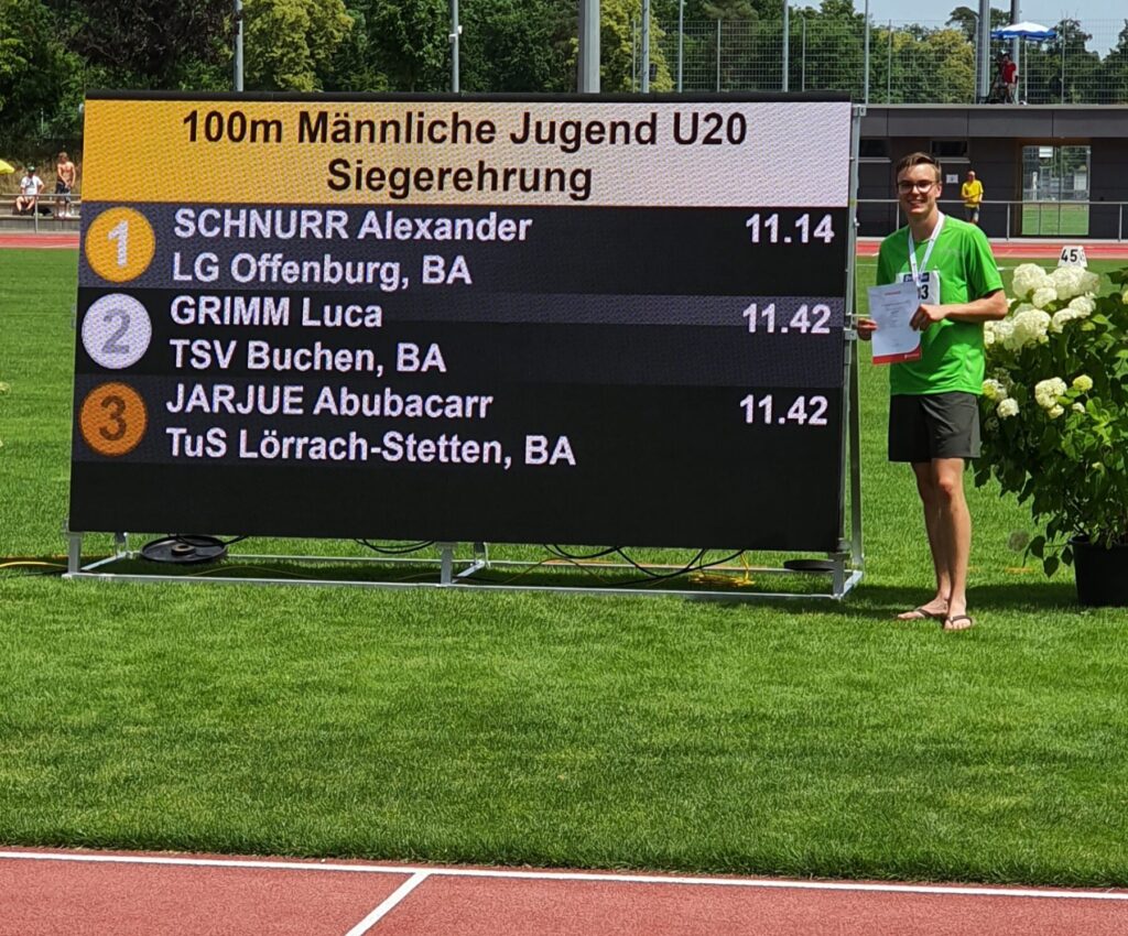 Luca Grimm Badischer Vizemeister 2022 über 100m der U20 in Walldorf